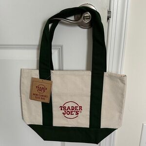 NWT Trader Joe's Canvas Mini Tote Bag - Cream and Green